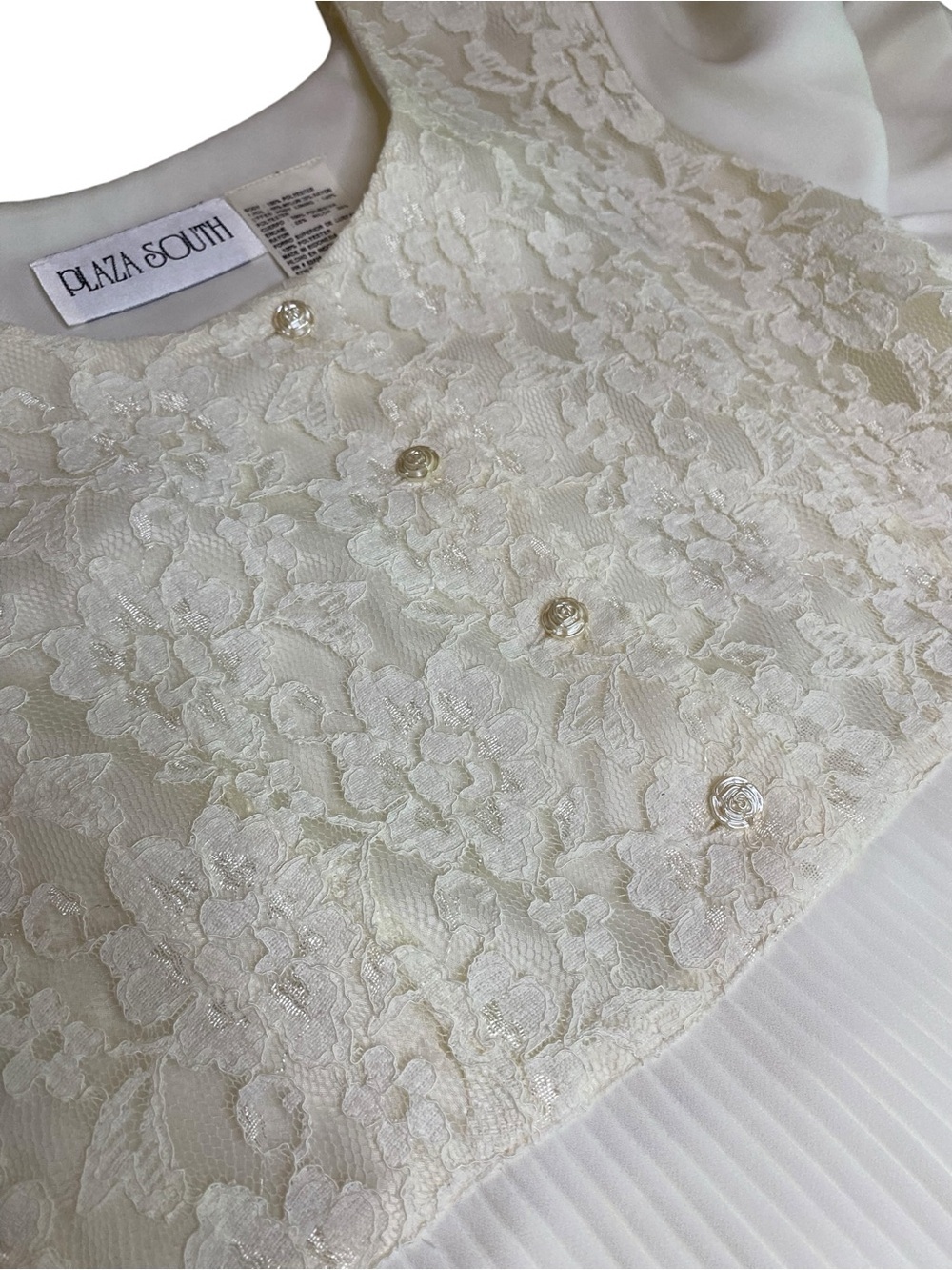 Vintage Plaza South Dress Women’s 14 Lace Pleated Wedding Rehearsal Shower White - Picture 6 of 7